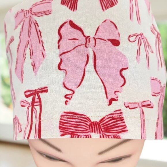 PREMIUM Pink Bows~ Euro Style Scrub Cap, Unisex Nurse Cap, CNA, MD, NP, Tech - Picture 3 of 4